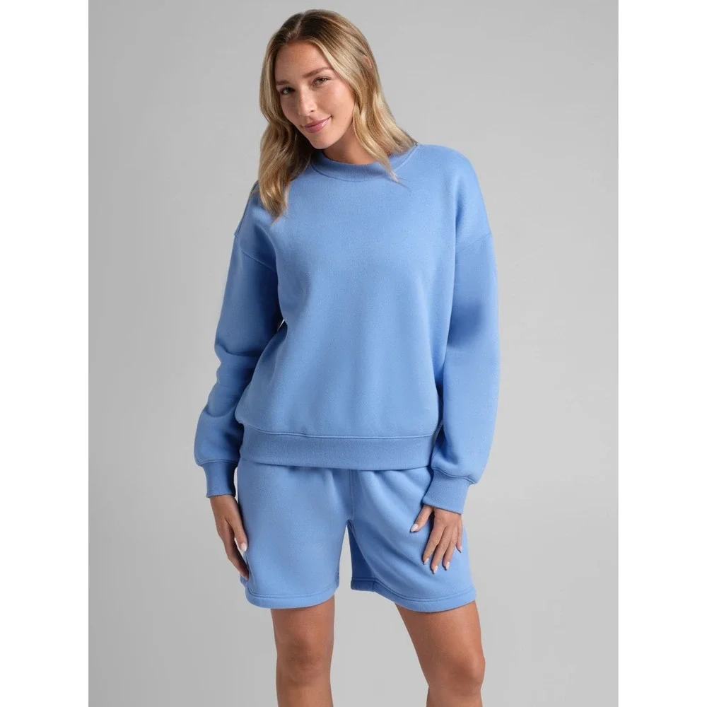Comfrt Cloud Allure Blue High Waisted Basic Fleece Sweat Shorts Women Medium